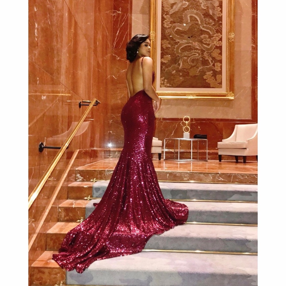 Burgundy Sequin Evening Gown